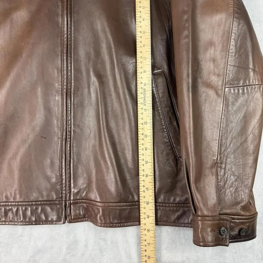 Polo Ralph Lauren Genuine Leather Jacket Brown Full Zip Vintage Men Sz XXL Rare